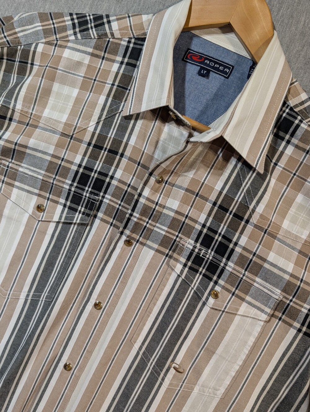 Roper Pearl Snap Striped Western Shirt Men's LT Grey Brown White